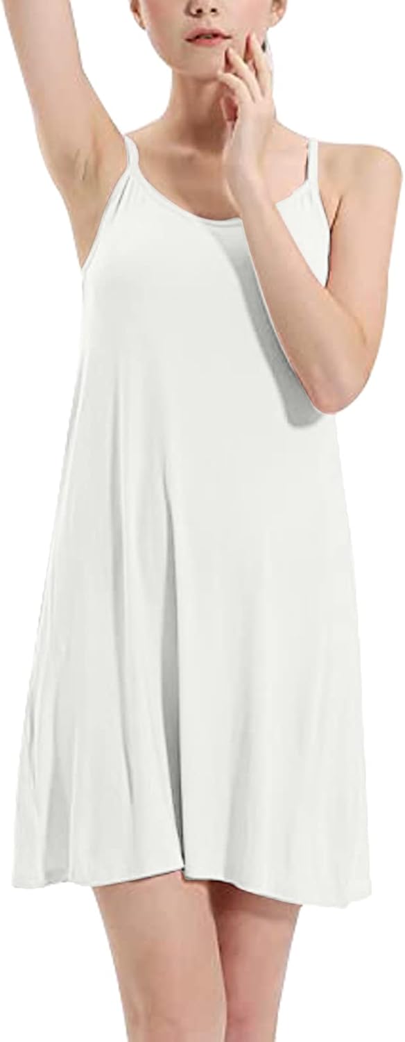 Women's Full Slip Dress Built-in Bra Chemisole Sleepwear Adjustable Spaghetti Strap Nightgown - Image 2