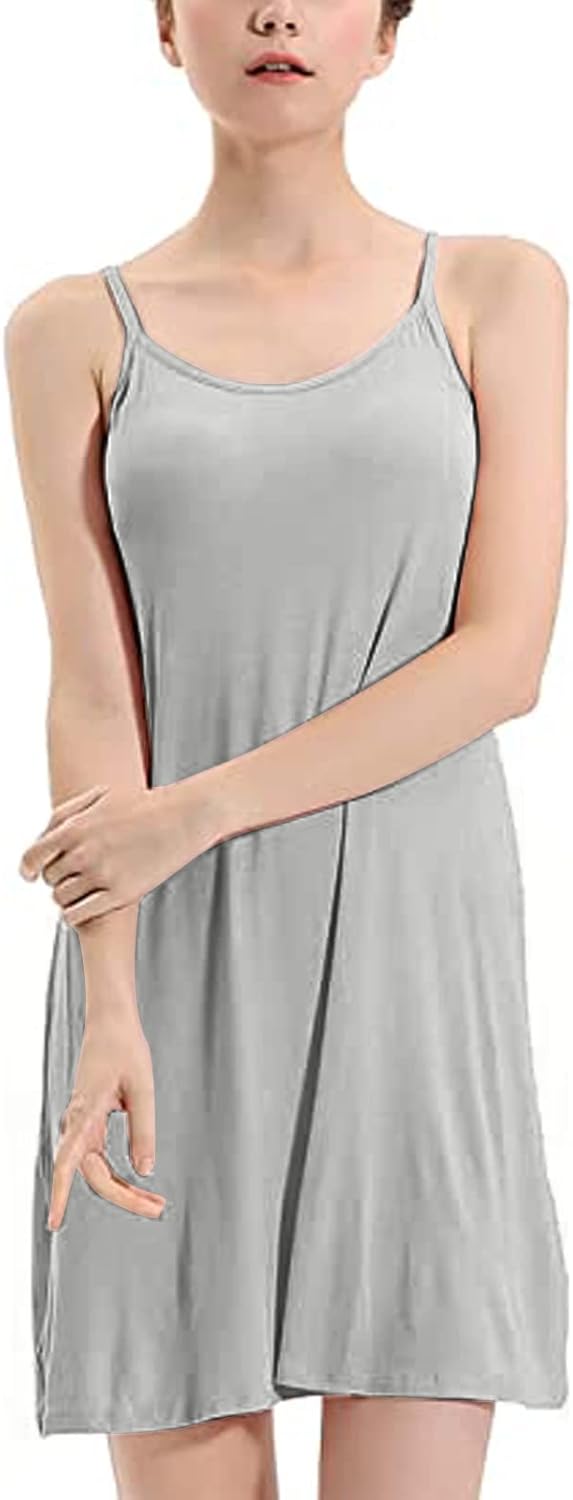 Women's Full Slip Dress Built-in Bra Chemisole Sleepwear Adjustable Spaghetti Strap Nightgown