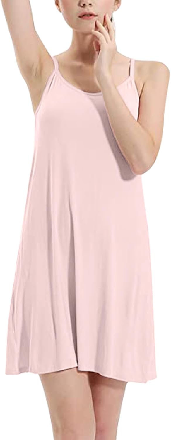 Women's Full Slip Dress Built-in Bra Chemisole Sleepwear Adjustable Spaghetti Strap Nightgown - Image 2