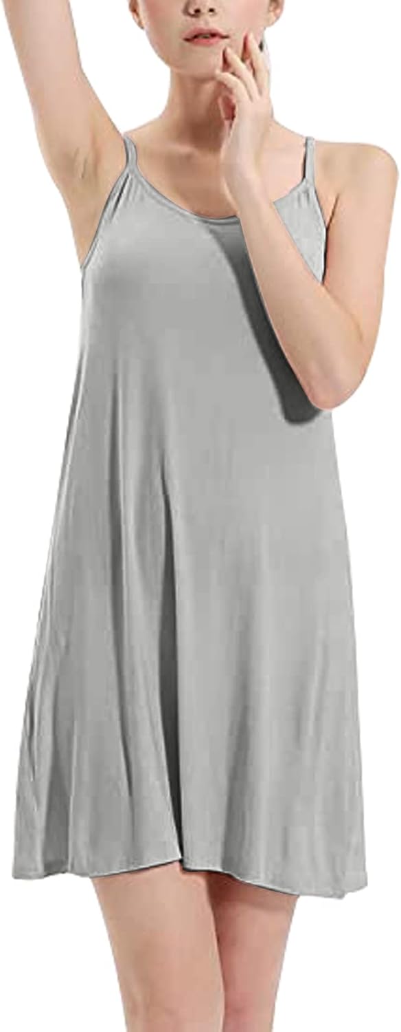 Women's Full Slip Dress Built-in Bra Chemisole Sleepwear Adjustable Spaghetti Strap Nightgown - Image 2