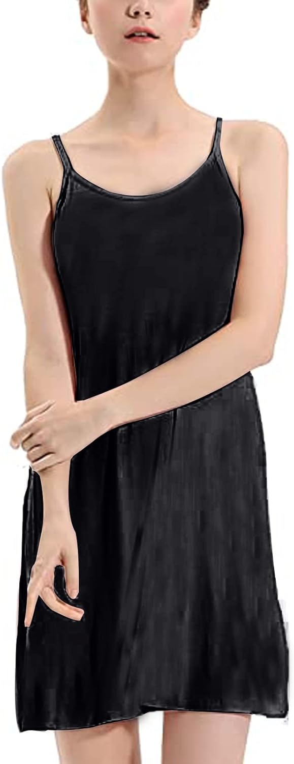 Women's Full Slip Dress Built-in Bra Chemisole Sleepwear Adjustable Spaghetti Strap Nightgown