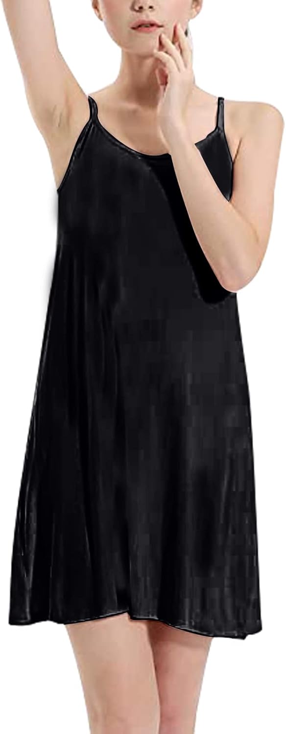 Women's Full Slip Dress Built-in Bra Chemisole Sleepwear Adjustable Spaghetti Strap Nightgown - Image 2