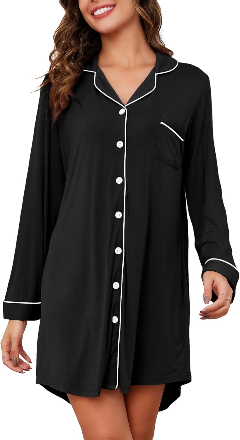 Women's Nightgown Short Sleeve Pajama Dress Soft Button Down Sleep Shirts Comfy Boyfriend Nightdress S-XXL - Image 2