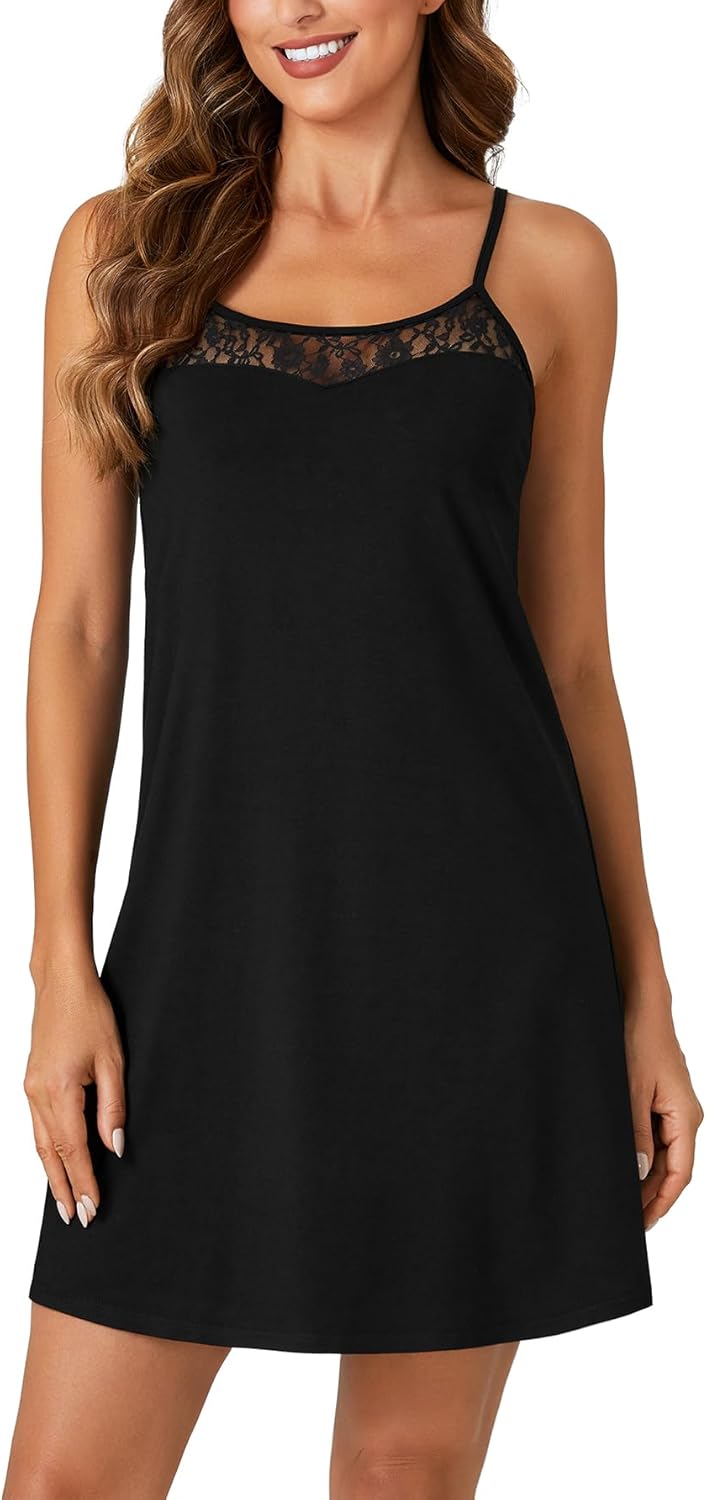 Women's Full Slip Sexy Lace Chemise Nightgown Babydoll Lingerie Spaghetti Strap Scoop Neck Nightdress - Image 2