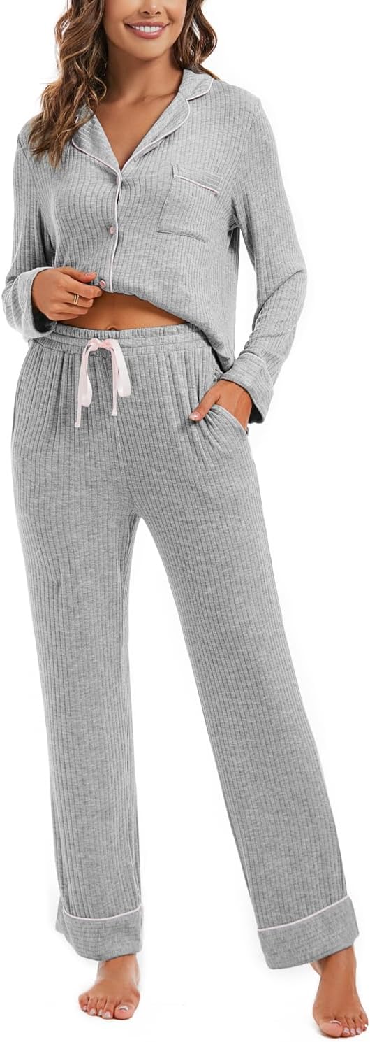 Women's Pajama Sets Long Sleeve Button Down Soft Knit Sleepwear Pjs 2 Piece Lounge Set - Image 2