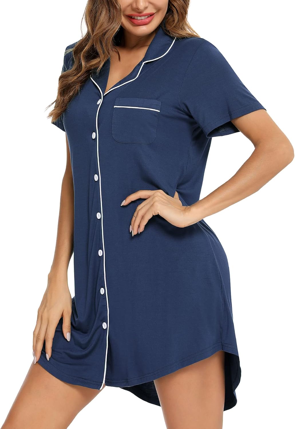 Nightgown for Women Sleep Shirt Short Long Sleeve Sleepwear Boyfriend Nightshirt Button Down Pajama Dress S-XXL - Image 2