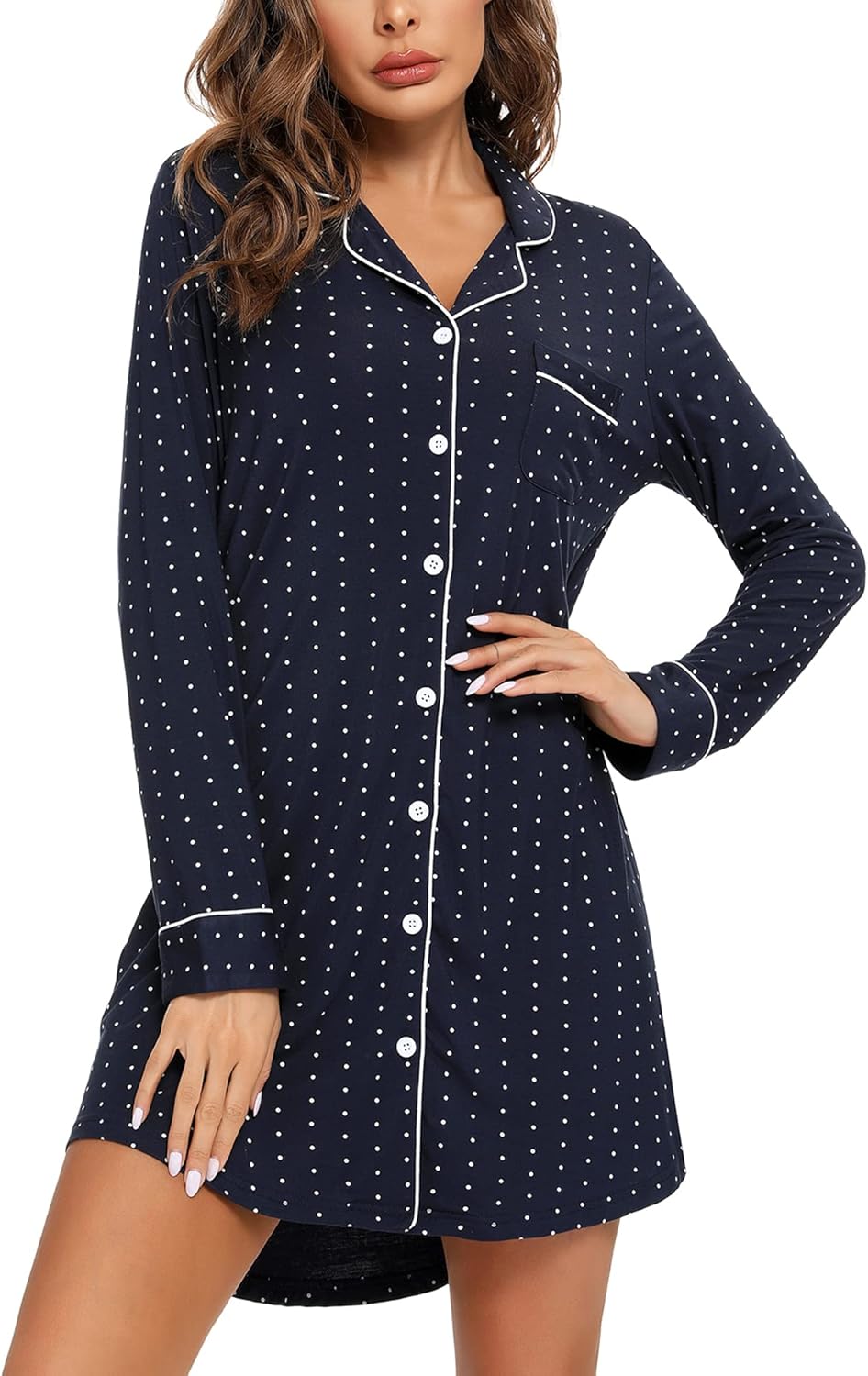 Pajama Nightgowns for Women Button Down Pajamas Tops Short/Long Sleeve Sleepwear Sleep Shirts Nightdress S-XXL